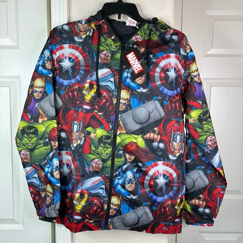 MARVEL AVENGERS Lightweight Windbreaker Jacket - Full Zip Up Adult Size Medium